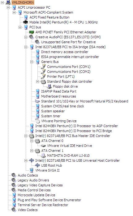 [デバイスリスト(Longhorn on VMware 4.0)]