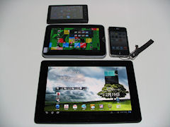 [各サイズのAndroidタブレットとiPhone 4S]