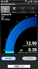[金沢市内でのLTE通信速度(HTC J butterfly)]