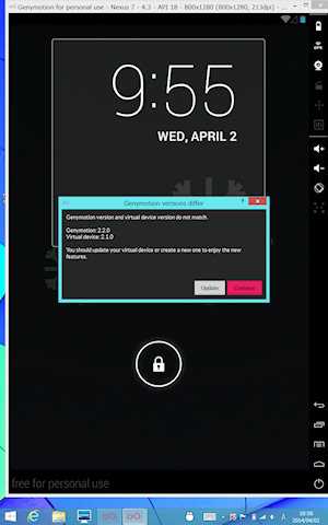 [Lenovo Miix2 8上のGenymotion 2.2]