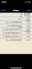 [42s RPN Calculatorでのマチンの公式の計算結果(印字)]
