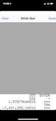 [Free42でのTAN(355/226)の計算結果(印字)]