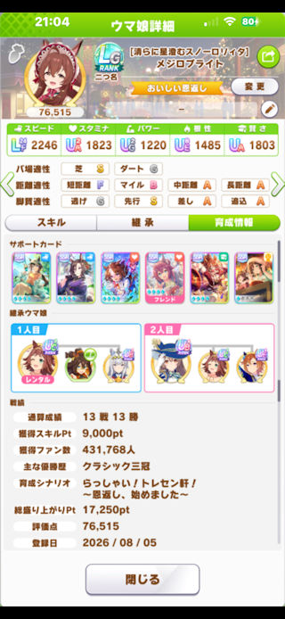 [おまかせ育成LG達成ポストのサポカ構成]